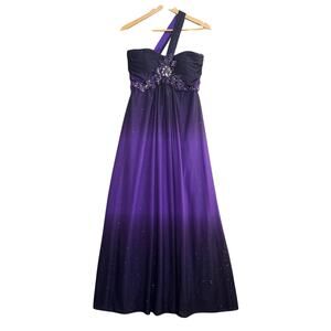 XSCAPE Joanna Chen Gown One Shoulder Beaded Glitter Ombre Purple Size 8‎ Formal